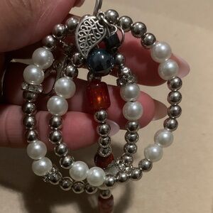 New vintage Glass Beaded Keychain with Pearls